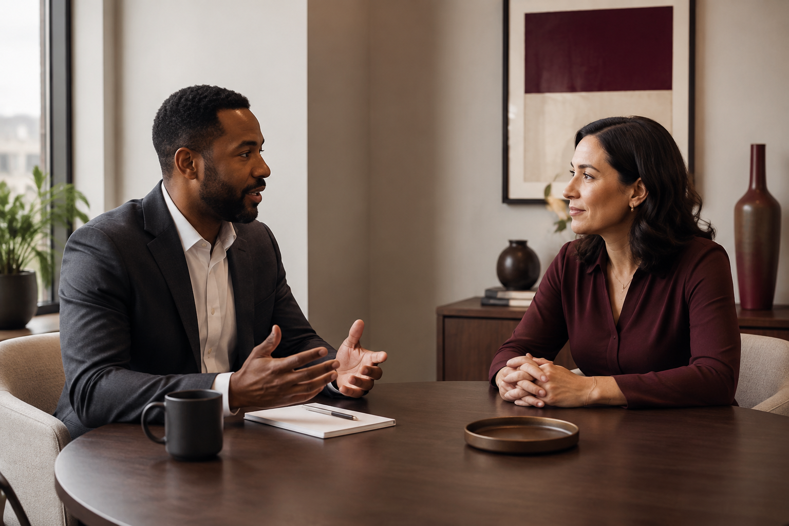 A project manager and executive stakeholder having a professional meeting